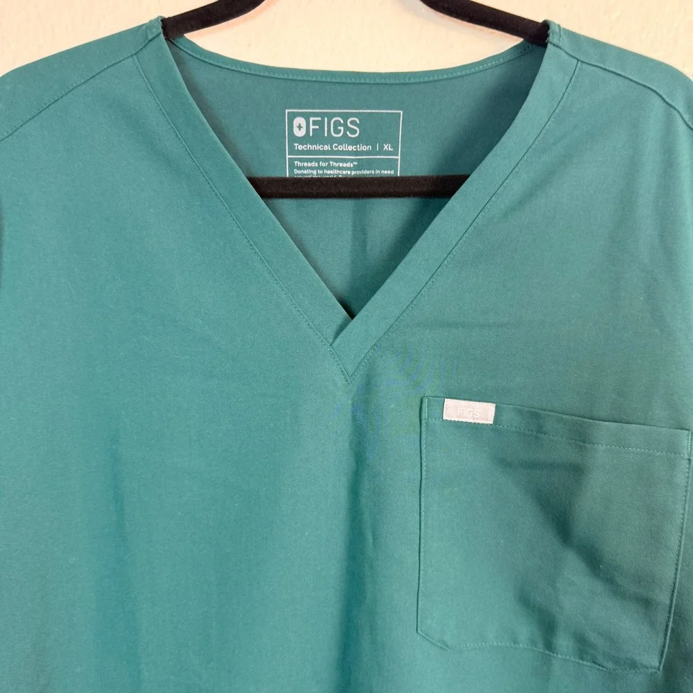 FIGS Catarina Scrub Top Women XL Teal Nursing V-Neck Short Sleeve‎ Healthcare